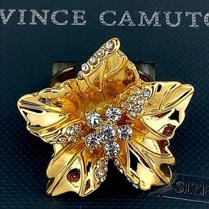 Vince Camuto Gold Tone & Crystal Flower Ring